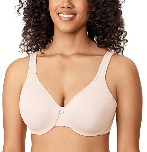 Delimira Women's Minimiser Bra Plus Size Underwired Full Cup Non Padded Seamless Support T Shirt Bra Rose White 34DD
