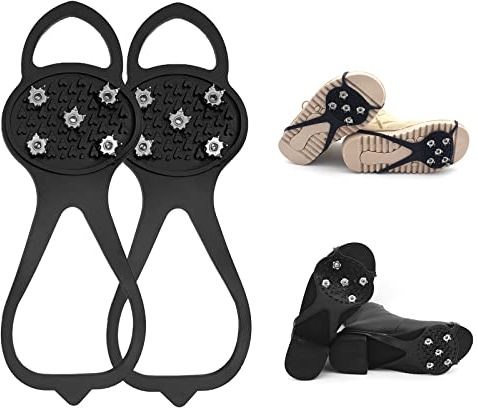 Spikes für Schuhe Winter, Schuhspikes Schuhkrallen für den Winter Steigeisen aus kältebeständigem und langlebigem Bio-Silikon und Edelstahl Schuh Spikes Eisspikes (Schwarz, 35-45)