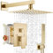 Midanya Shower Faucet Set,Wall Mount Shower System with Square Rain Shower Head and Hand Sprayer, Rough-in Valve Body and Trim Kit Included,12 Inch,Brushed Gold