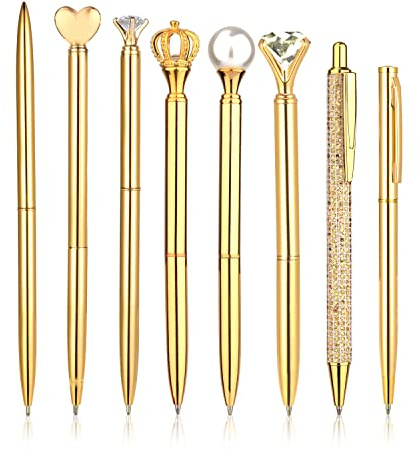 KINBOM Kugelschreiber-Set, 8-teiliges Metall-Kugelschreiber-Set für Frauen, Kristall-Diamant-Stift für Büro-Schreibtisch-Schreibzubehör (Gold)
