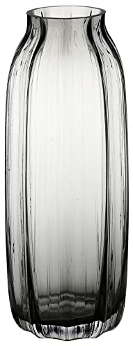 JAKY-Global Jarrón de cristal negro y gris para flores, jarrones altos de cristal gris oscuro, 32 cm de alto, diseño simple a rayas para decoración del suelo del hogar, decoración de granja