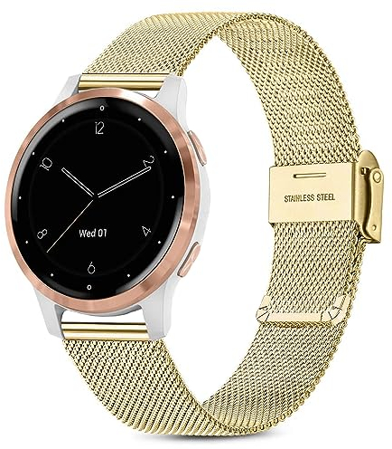 Issinlky Armband für Garmin Vivoactive 4S / Venu 2S / Venu 3S / Vivomove 3S, 18 mm Armband aus Edelstahl für Fossil Damen Gen 5 / Gen 4 / Q Venture HR