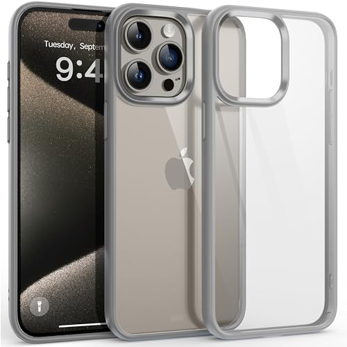 Supdeal Shockproof Clear Case for iPhone 15 Pro Max, [Not Yellowing] [10FT Military Drop Protection] Hard Clear Back Silicone Edge Four Corner Airbags Drop Protection Phone Cover, 6.7, Grey