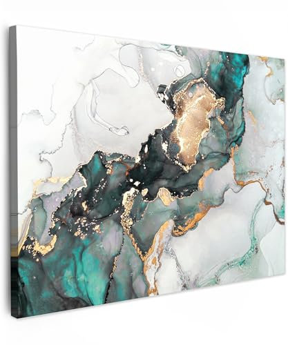MuchoWow© Bilder 70x50 cm Wohnzimmer Deko Modern Wandbild Foto auf Leinwand Bild Schlafzimmer Room Decor Geschenke Gemälde Wandbilder Blau - Marmor - Gold