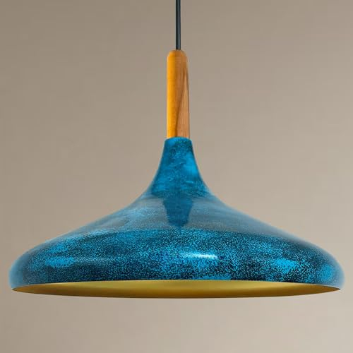 bamyum Champion Hängelampe Küche aus Holz und Metall 35 cm, Pendelleuchte Esstisch, Hängelampe Wohnzimmer, Küchenlampe Hängend, Deckenlampe Kinderzimmer E27, Pendelleuchte für Schlafzimmer, Ocean