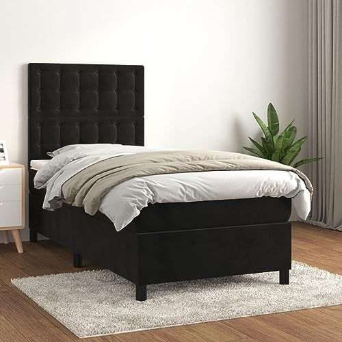 SECOLI Polsterbett 100x200 cm Bett 100x200 mit matratze und lattenrost Boxspringbett Bett Komplett jugendbett Einzelbett mit Kopfteil Samt-Schwarz-100 x 200 cm