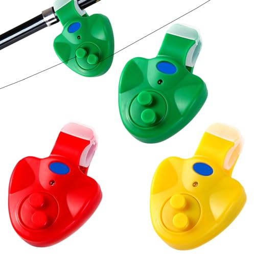 3 indicatori di morso elettronici, indicatore di morso sensibile da pesca: indicatore di abboccato elettronico, indicatore luminoso scambisti con indicatore luminoso a LED, facile da fissare (rosso,
