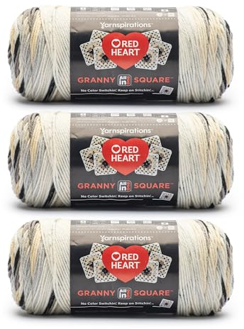Red Heart All in One Granny Square Soft White – Schattengarn – 3 Packungen mit 250 g – 100% Acryl – #4 Kammgarn (mittel) – 381 m – zum Stricken, Häkeln und Amigurumi