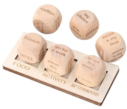 6 Stück Datum Nacht Würfel Geschenk, mit 1 Basis, Aktivitäts Entscheidungswürfel Lebensmittel Entscheidungsspiel Holz Datumswürfel Paar Jahrestag Lustiges Geschenk für Ehemann, Ehefrau