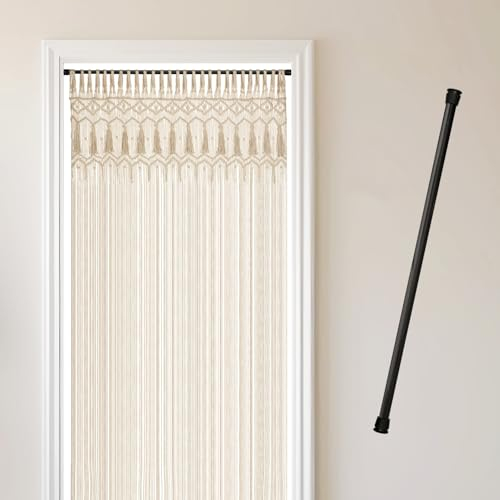 Cozyor Makramee Boho Vorhang mit Stange 70-120 cm ohne Bohren Türvorhang Fenstervorhang 132x200cm Raumteiler, Wandbehang & Deko beige, Hochzeit, Wohnzimmer Handmade