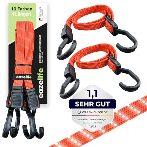 2er Set Gummispanngurt, Spanngummi, verstellbar, reflektierend, Breitband Expander mit Metallhaken, stark belastbar, für Auto, Fahrrad und Outdoor-Aktivitäten (10 Farben 4 Längen) (60 cm, Signal)