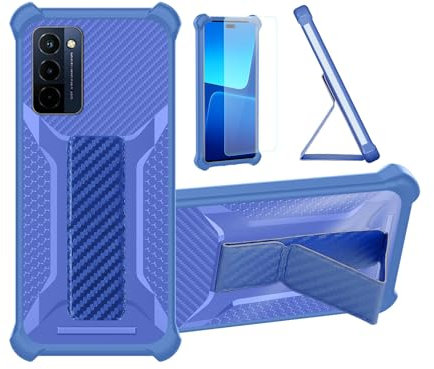 Custodia per Wiko 10 Smartphone Cover Custodia Case Ibrida [Con protezione dello schermo in vetro temperato] [supporto magnetico pieghevole] [resistente alle impronte digitali smerigliato] Blu