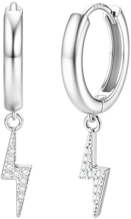 Dochais 14 Karat Vergoldet Huggie Creolen mit Blitz/Kreuz/Stern/Münz/PerlenOhrringe für Damen und Mädchen Chunky Knorpel Tropfen Ohrringe Hypoallergene Sehr Hautverträgliche Silber&Gold (Silbrig3)