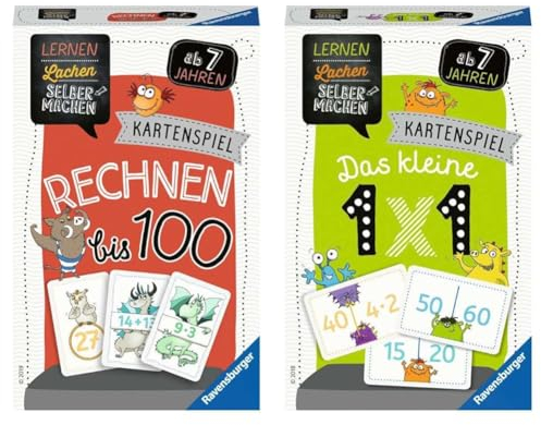 Ravensburger 80660 - Lernen Lachen Selbermachen & 80350 - Lernen Lachen Selbermachen: Das kleine 1 x 1, Kinderspiel ab 7 Jahren, Lernspiel für 1-4 Spieler, Kartenspiel