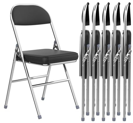 PIPIPOXER 6er Set PU Klappstühle, Platzsparend Faltstuhl Schreibtischstuhl für Zuhause Büro, Gepolstert Gäste Stuhl 150 kg belastbar, Kunstleder Klappstuhl, Schwarz