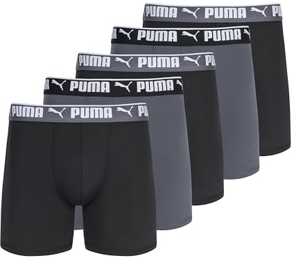 PUMA Men's 5 Pack Performance Boxer Briefs, Black Grey, Small