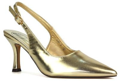 Women's Court Shoes Slingback Ladies Spointed Toe Evening Party Classic Stiletto High Heel Gold Metallic Closed Toe Pumps Size 5