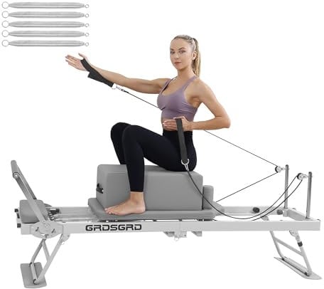 GRDSGRD Faltbarer Pilates Reformer für Zuhause – Reformer Pilates Maschine klappbar mit einstellbarem Widerstand, Rebounder und platzsparendem Design, Grau