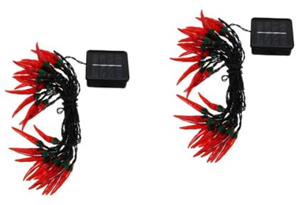Mikikit 2sätze Solar Chili Lichterkette Wasserdichte Lichter Für Garten Und Balkon Kreative Chili-design Dekoration Für Außenbereiche Warme Atmosphäre Für Feste Und Feiern