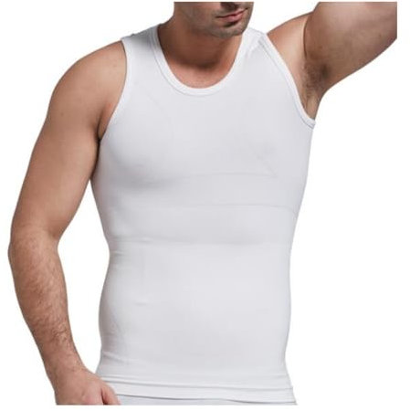 PEONNYT Seamless Bamboo Charcoal Compression Vest Hide Moobs Undershirts Mens Slimming Body Shaper Vest Elastic Slim Shapewear(White XL)