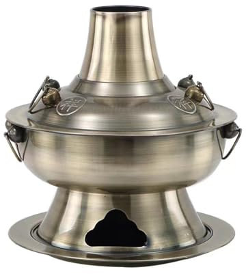 Chinese copper hot pot, Chinese Old Beijing Hotpot Real Copper Chinese Outdoor Hot Pot Traditional Charcoal Copper Hot Pot,Bronze,(Bronze,32cm)