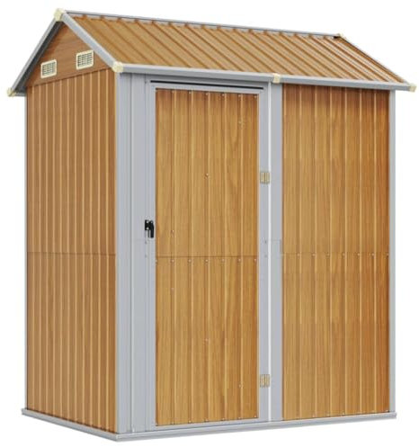 Abri de Jardin avec Porte, Armoire de Jardin métal abri Jardin Remise Abri à Outils Cabane de Jardin pour Terrasse & Balcon, Marron Clair 192x152,5x237 cm Acier galvanisé