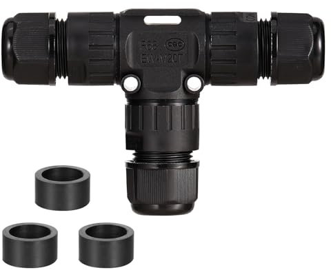 IP68 Waterproof Junction Box Outdoor Cable Connector 3 Way Wire Connectors Extension Electrical Cable Protector Black, (1 Pack)
