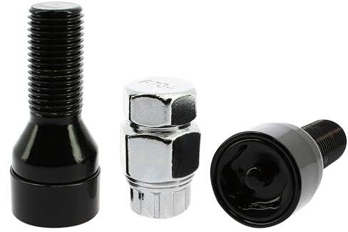 S SUMEX Juego de 4 Tornillos Antirrobo Premium de 12x1.50 L26 Acerados con Cabeza Rotativa Anti Mordazas con 2 Llave de Tulipa con 7 Puntas Redondas Color Negro