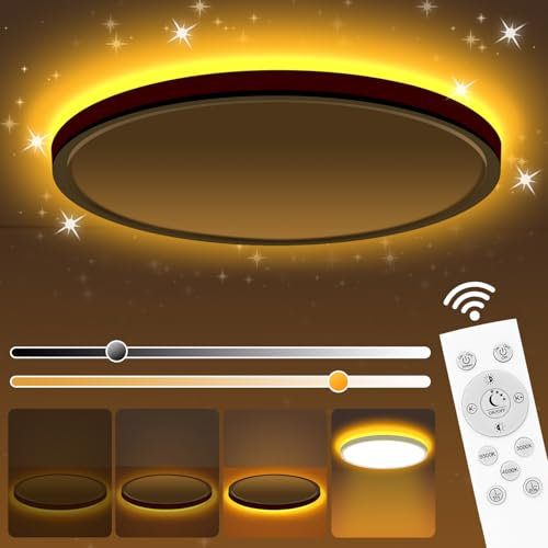 PAZEAU LED Deckenleuchte, 24W Deckenlampe mit Fernbedienung,1800K Nachtlicht, Panel Dimmbar 3000K-6500K, Rund Badlampe Decke KüChenlampen für Wohnzimmer/Kinderzimmer/Schlafzimmer/Flur/Keller, Ø29cm