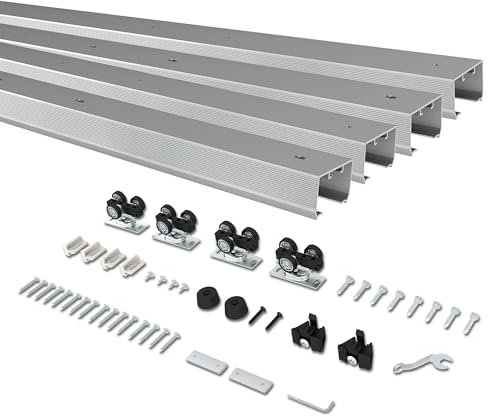 BarnBase 10FT Double Pocket Door Track Kit, 2 Sets of 56.7 Spliced Rail, Suitable for Double Door Width 48-60(Single Panel 24-30), Slide Quietly and Smoothly, Easy to Install