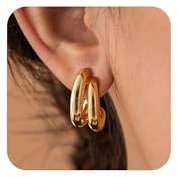 WATEFOER Gold Hoop Ohrringe für Damen 14K Gold plattiert Chunky Gold Creolen Leichte dicke hypoallergene Ohrringe Doppel offene Reifen Modeschmuck Geschenke zum Muttertag