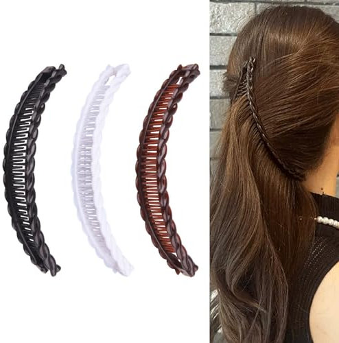 3-Stück Bananenspange Haare,Banana Clip Dickes Haar,Bananen Haarspangen Damen Groß,Haarklammer Mädchen,Haarspange für Thick Hair,Haarspangen Damen Französische Vintage,Ponytail Holder Bananen-Clips