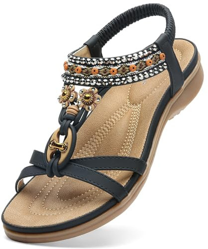 Littleplum Sandales Plats Femme Été Confortable Mode Tong Plage Claquettes,A Noir,42 EU