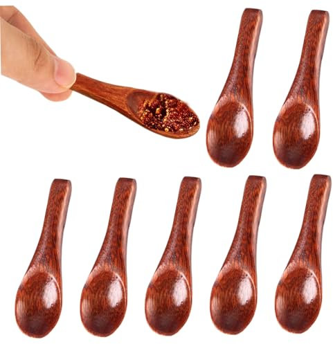 Mini Wooden Spoons 8Pcs 2.4 Inch Short Wooden Teaspoon Handheld Washable Reusable Spoons for Kids, Honey, Spice, Condiment, Ice-Cream & More