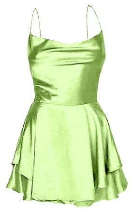 Satin-Kleid für Frauen rückenfreies kurzes Strampler Kleid Sexy Wasserfallausschnit Rüschen Spaghettiträger Jumpsuit Minikleid