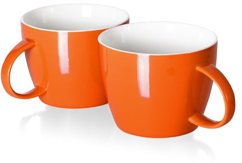 Extra Large Coffee Mugs, Ceramic Coffee Mug Set of 2 Oversized 30 Ounce Breakfast Cup and Soup Bowl with Handle, Dishwasher and Microwave Safe, Big Oversized Tea Cups, Gift and Home Decor, Orange