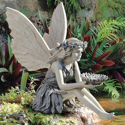 Desk Ornaments Holding Chrysanthemum Angel Elf Resin Craft Garden Ornaments Sitting Fairy Statue Home Decor Gift for Women Men Adults Friends