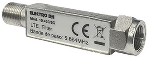 Filtro LTE per antenne, da F femmina a F maschio, migliora il segnale, riduce le interferenze, ideale per sistemi di comunicazione e radiofrequenza.