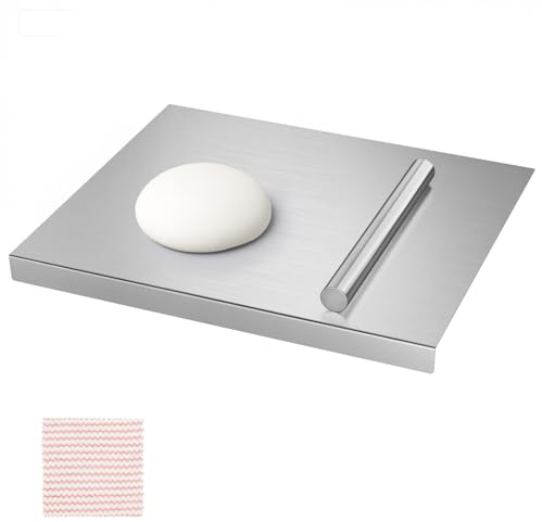 MOOTACO Planche à découper pour pétrir - Planche à découper professionnelle - Plan de travail de cuisine - En acier inoxydable - Pour viande, fruits, légumes, pain et pâtisserie (40 x 30 cm)