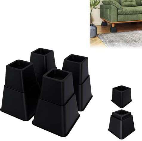 Froadp Möbelerhöhung 8er Set, 10cm + 15cm Hoch Kombi Tisch- und Betterhöhung, Tischerhöhung Füße, Bettfüße, Möbel Erhöhung & Tischbein Verlängerung, Tragfähig & Sicher - Quadratisch