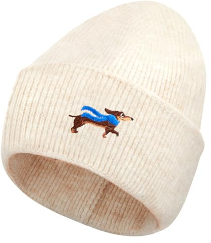 Sintege Dackel Geschenke für Herren Damen Woll Strickmütze Beanie Bestickte Mütze Wintermütze Geschenk für Valentinstag Freunde Hundebesitzer