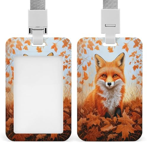 Porte-badge rétractable avec motif renard orange et feuilles d'automne pour le travail, le bureau, les médecins, les infirmières