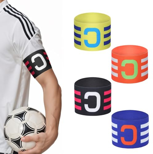 WJIAAA 4 stycken kaptensbindel fotboll, justerbar kapten armbindor flerfärgade fotboll capitan armbindor elastisk spelguide kapten band för vuxna junior många sporter