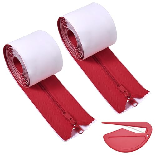 INJOYTEC 2PCS Plastic Zipper Door Dust Protector Heavy Duty Reusable Dust Barrier Self Adhesive Doors Construction Door Cover with Zipper Magnect for Room Remodel Easy to Install and Remove, Red