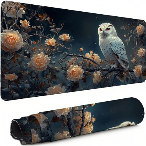 Mouse Mat Owl Mouse Pad Large 900 x 300 x 3 MM XXL Mousepad with Stitched Edges and Non-Slip Rubber Base, Keyboard Mousemat Flower Desk Pad, for Gaming Office Decor Accessories, Gifts for Men C-2770
