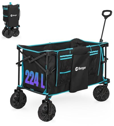 BERGER Waimea Offroad Bollerwagen | Transportwagen klappbar mit verstellbarem Griff & 360° drehbare Vorderräder | Handwagen für Gelände Outdoor Camping Einkaufen