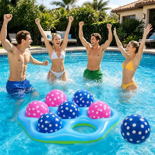 CYFIE Pool Spielzeug Aufblasbares, 7-Loch Wasserspielzeug mit 7 Ball | Zweifarbig Blau-Grün, Wasser Spielzeug Erwachsene, Wasserdichtes Wurfspielzeug für Pool Strand Garten, DIY-Ideen