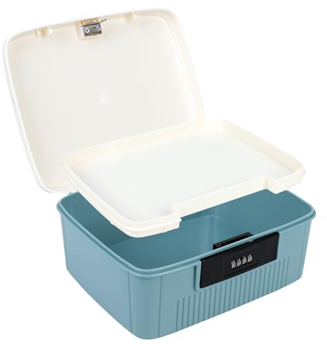 Clyfanesy Lockable Medicine Box with Combination Code,2 Layer Medicine Case | Medicine Storage Box Fridge Lock Box with Removable Tray,Portable Food Safe Locking Box for Home Office Travel