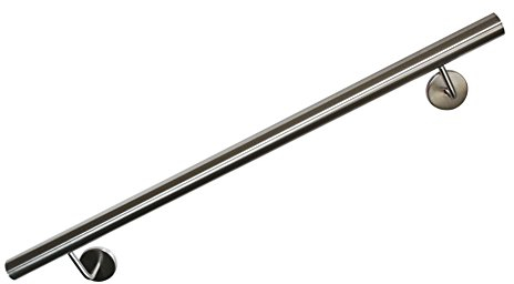 Edelstahl Handlauf V2A 42,4mm 240K geschliffen Wandhandlauf mit leicht gewölbter Endkappe - UNGETEILT - 500 mm