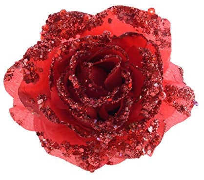 Künstliche Blumen, mit Clip, 14 cm, Rot, Realistisches Aussehen, Weihnachtsdekoration.